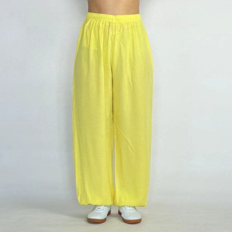 Pantaloni Tai Chi pentru femei și bărbați, material vară coton-satén, pentru exerciții matinale, spectacole și antrenament de arte marțiale, purtare acasă, stil lantern