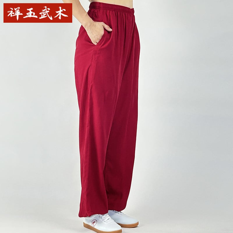 Pantaloni Tai Chi pentru femei și bărbați, material vară coton-satén, pentru exerciții matinale, spectacole și antrenament de arte marțiale, purtare acasă, stil lantern