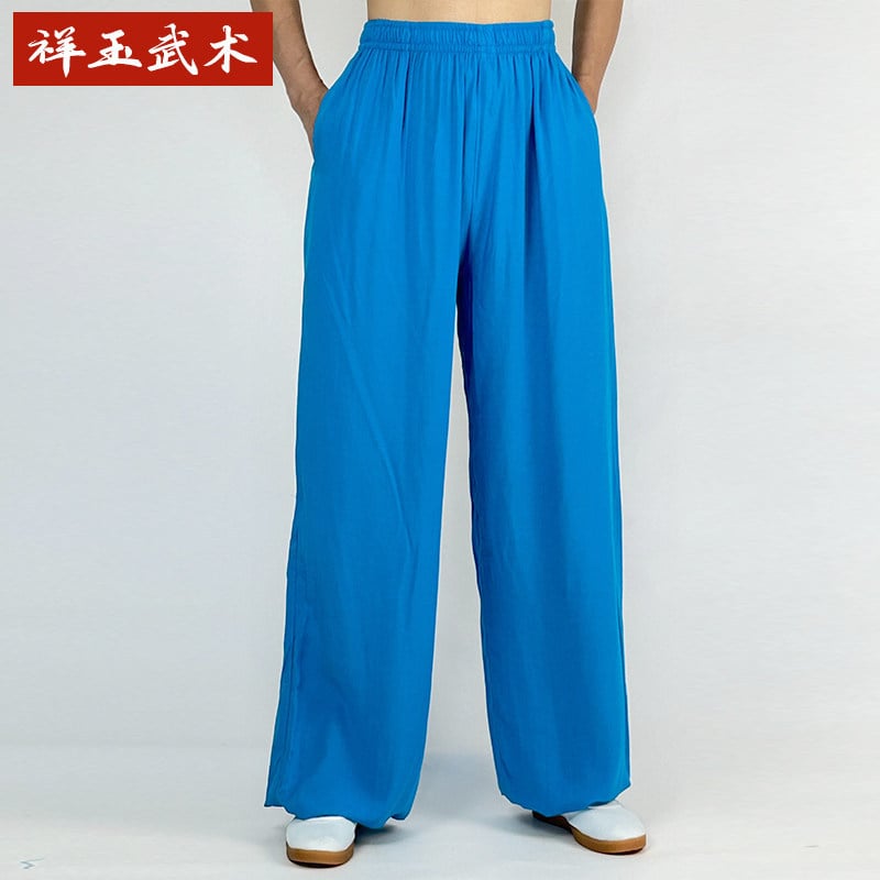 Pantaloni Tai Chi pentru femei și bărbați, material vară coton-satén, pentru exerciții matinale, spectacole și antrenament de arte marțiale, purtare acasă, stil lantern