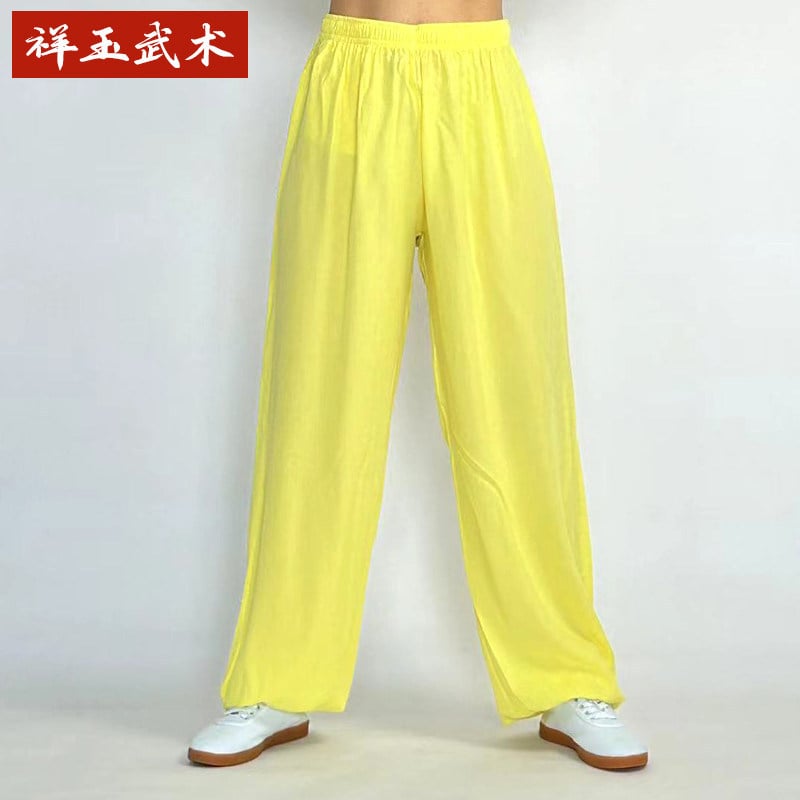 Pantaloni Tai Chi pentru femei și bărbați, material vară coton-satén, pentru exerciții matinale, spectacole și antrenament de arte marțiale, purtare acasă, stil lantern