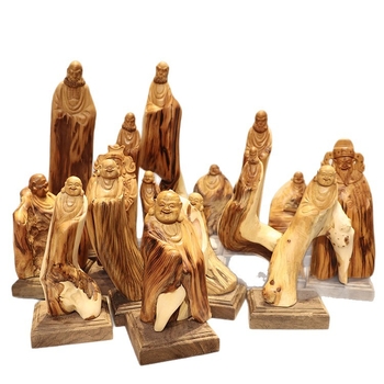 Thuja korijenova rezba s Bodhidharmom i Maitreya Budom, prirodna slobodna forma drvena dekoracija