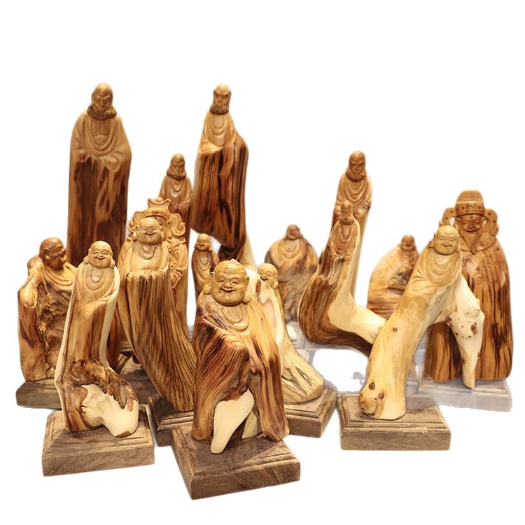 Thuja korijenova rezba s Bodhidharmom i Maitreya Budom, prirodna slobodna forma drvena dekoracija