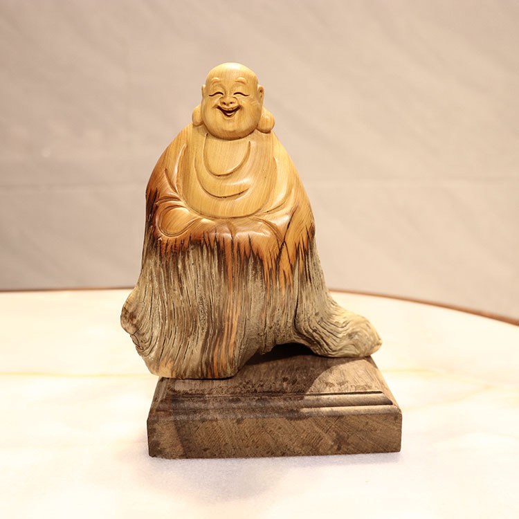Thuja korijenova rezba s Bodhidharmom i Maitreya Budom, prirodna slobodna forma drvena dekoracija
