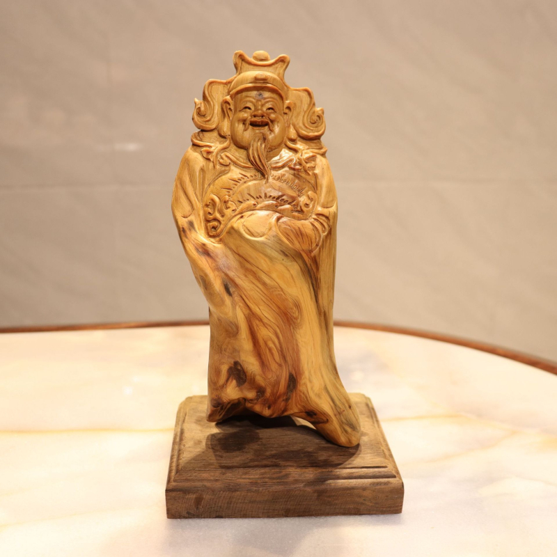 Thuja korijenova rezba s Bodhidharmom i Maitreya Budom, prirodna slobodna forma drvena dekoracija