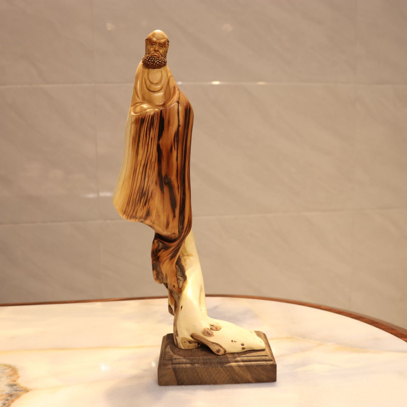 Thuja korijenova rezba s Bodhidharmom i Maitreya Budom, prirodna slobodna forma drvena dekoracija