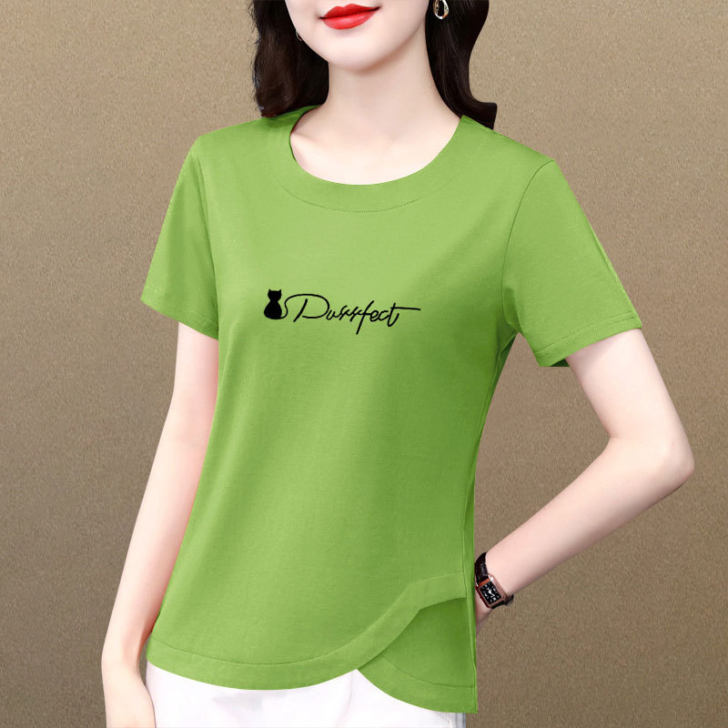 Ženski pamukasti T-shirt s okruglim izrezom, kratkim rukavima, casual top s neobičnim dizajnom