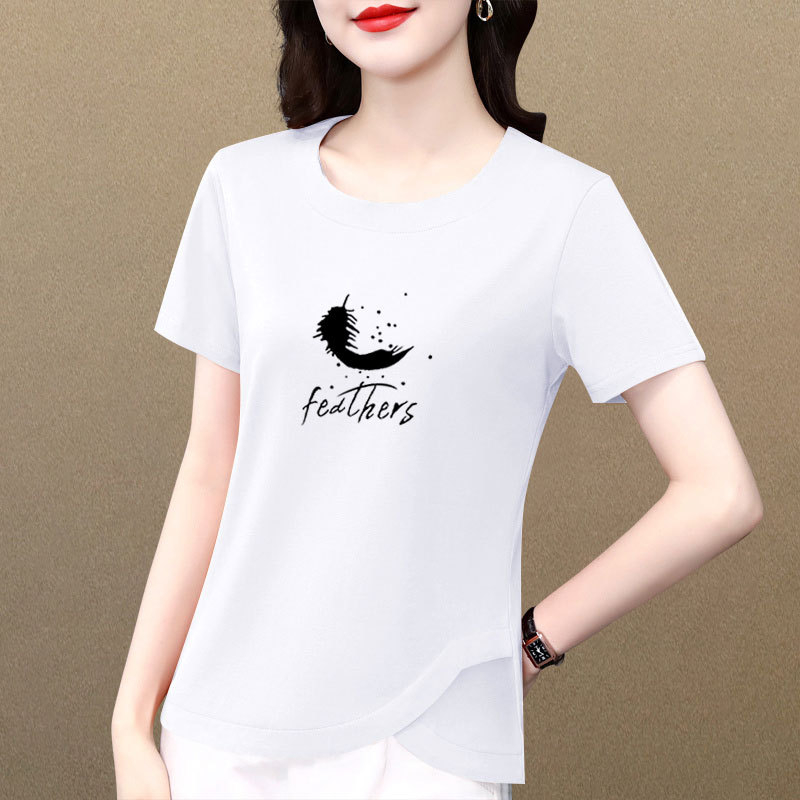 Ženski pamukasti T-shirt s okruglim izrezom, kratkim rukavima, casual top s neobičnim dizajnom