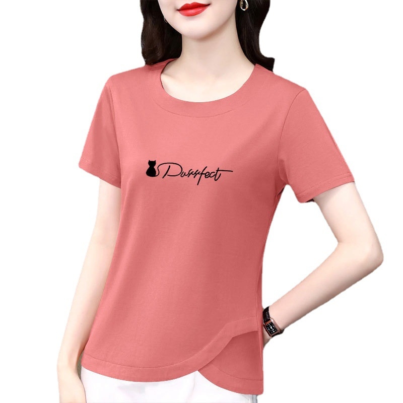 Ženski pamukasti T-shirt s okruglim izrezom, kratkim rukavima, casual top s neobičnim dizajnom