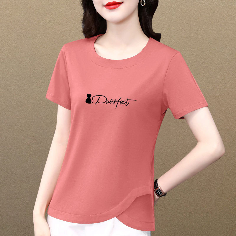 Ženski pamukasti T-shirt s okruglim izrezom, kratkim rukavima, casual top s neobičnim dizajnom