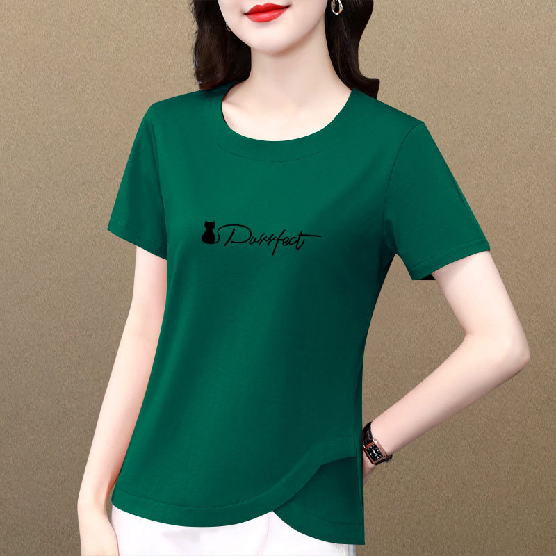 Ženski pamukasti T-shirt s okruglim izrezom, kratkim rukavima, casual top s neobičnim dizajnom