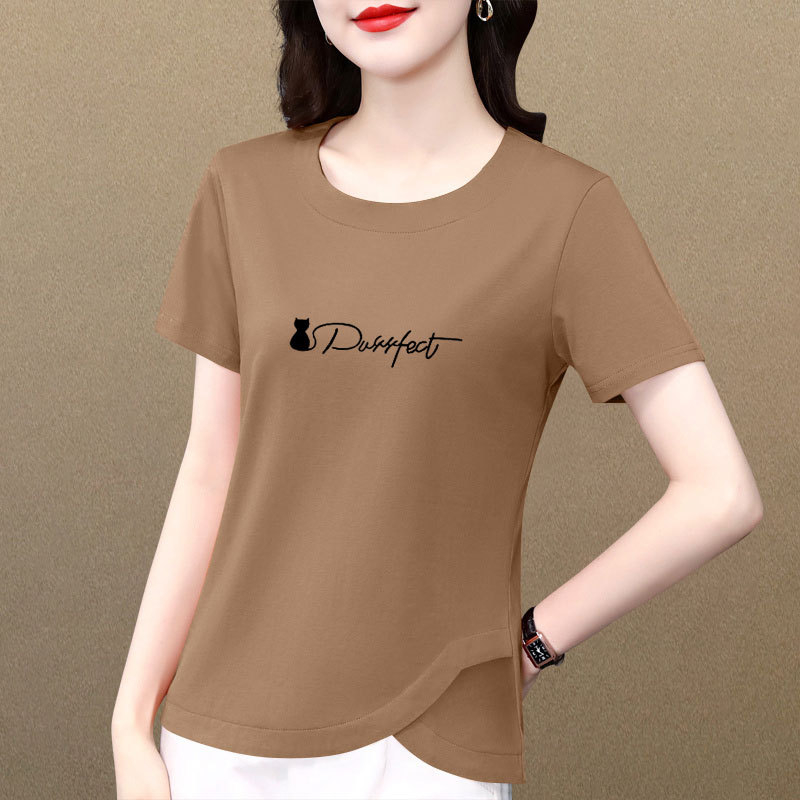 Ženski pamukasti T-shirt s okruglim izrezom, kratkim rukavima, casual top s neobičnim dizajnom