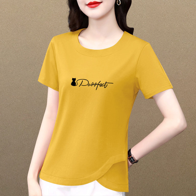 Ženski pamukasti T-shirt s okruglim izrezom, kratkim rukavima, casual top s neobičnim dizajnom