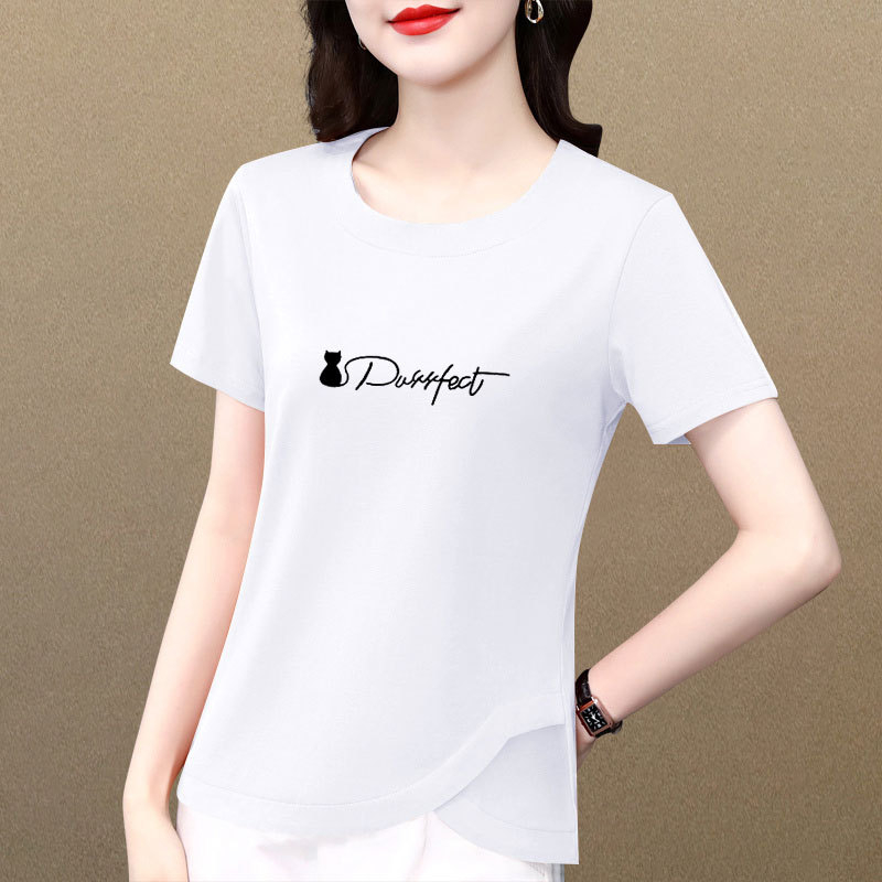 Ženski pamukasti T-shirt s okruglim izrezom, kratkim rukavima, casual top s neobičnim dizajnom
