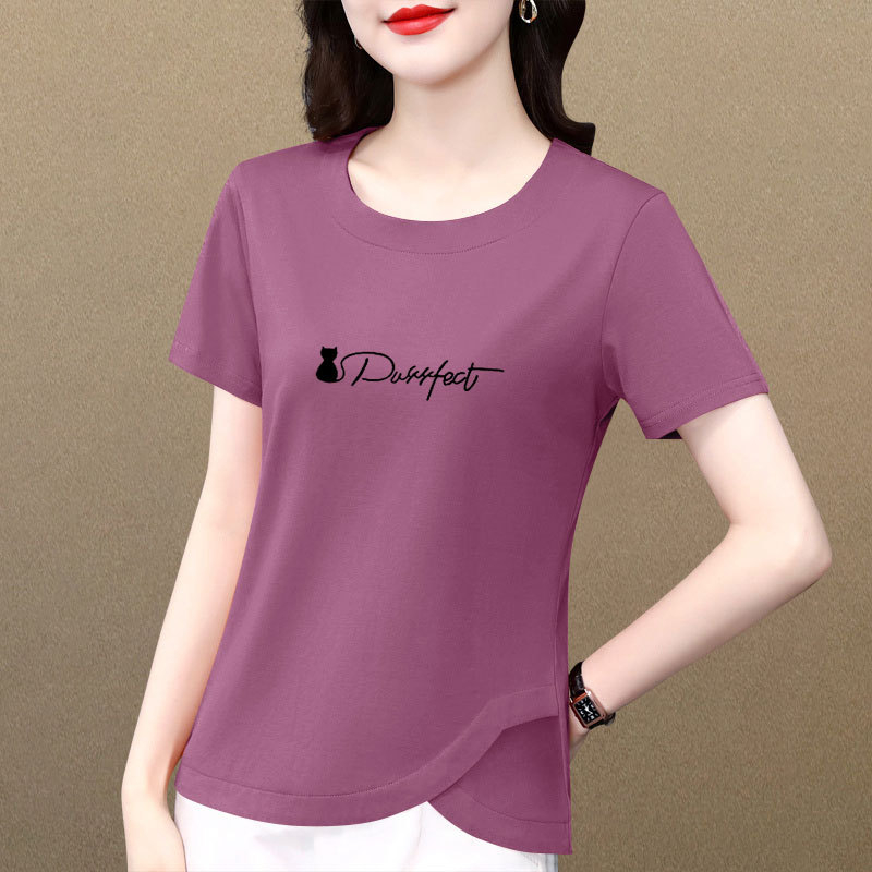 Ženski pamukasti T-shirt s okruglim izrezom, kratkim rukavima, casual top s neobičnim dizajnom