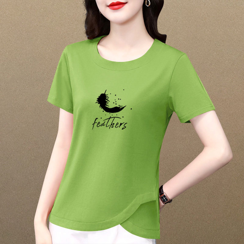 Ženski pamukasti T-shirt s okruglim izrezom, kratkim rukavima, casual top s neobičnim dizajnom