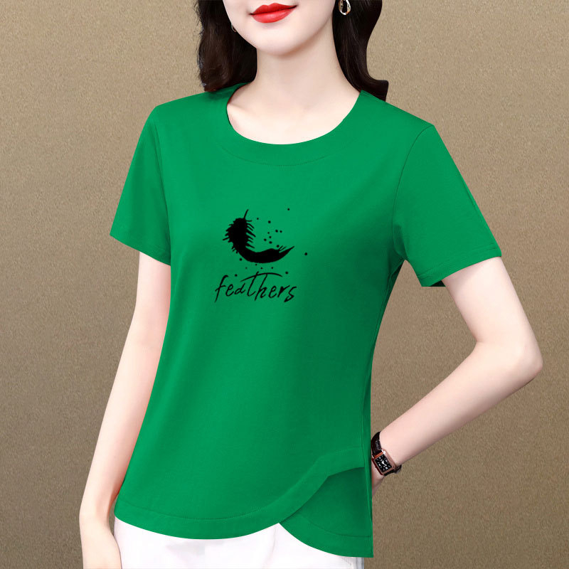 Ženski pamukasti T-shirt s okruglim izrezom, kratkim rukavima, casual top s neobičnim dizajnom