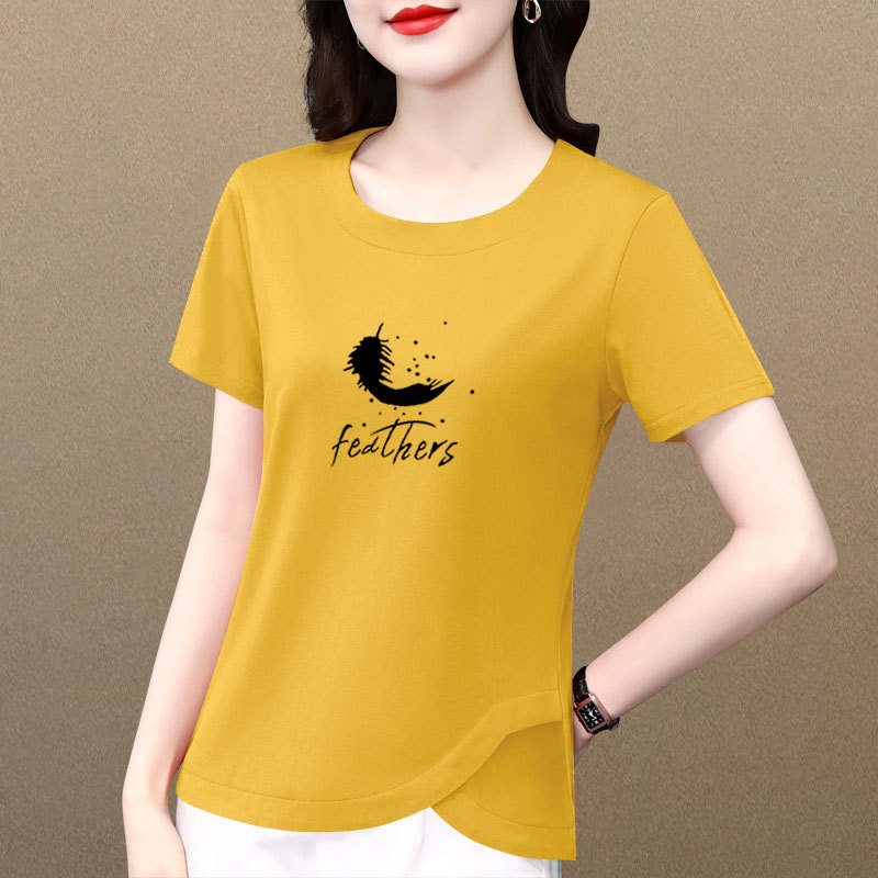 Ženski pamukasti T-shirt s okruglim izrezom, kratkim rukavima, casual top s neobičnim dizajnom