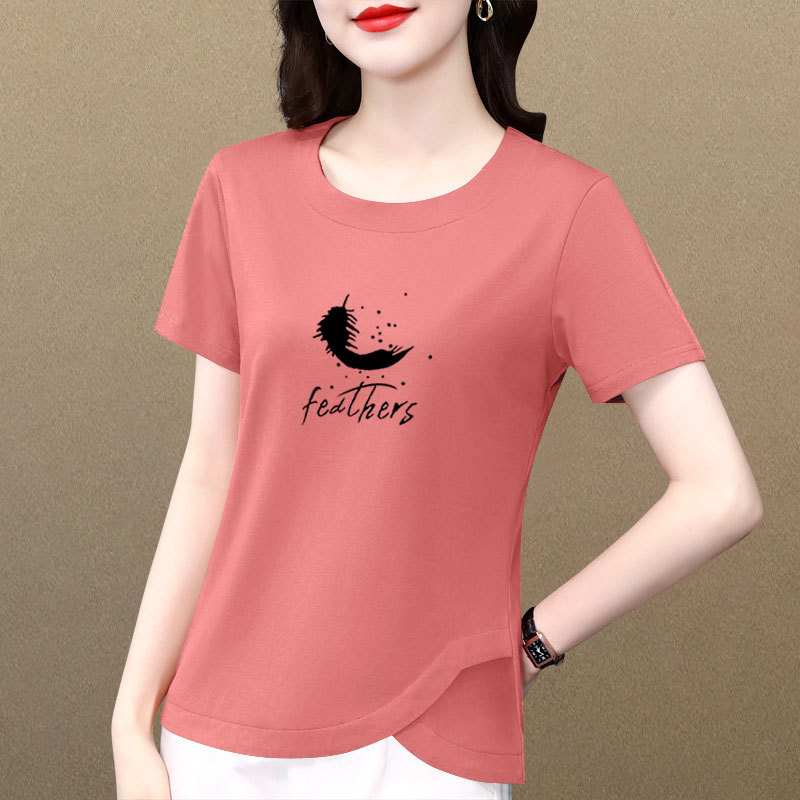 Ženski pamukasti T-shirt s okruglim izrezom, kratkim rukavima, casual top s neobičnim dizajnom
