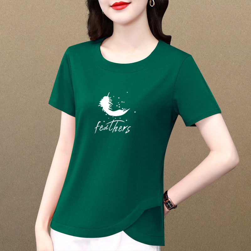 Ženski pamukasti T-shirt s okruglim izrezom, kratkim rukavima, casual top s neobičnim dizajnom