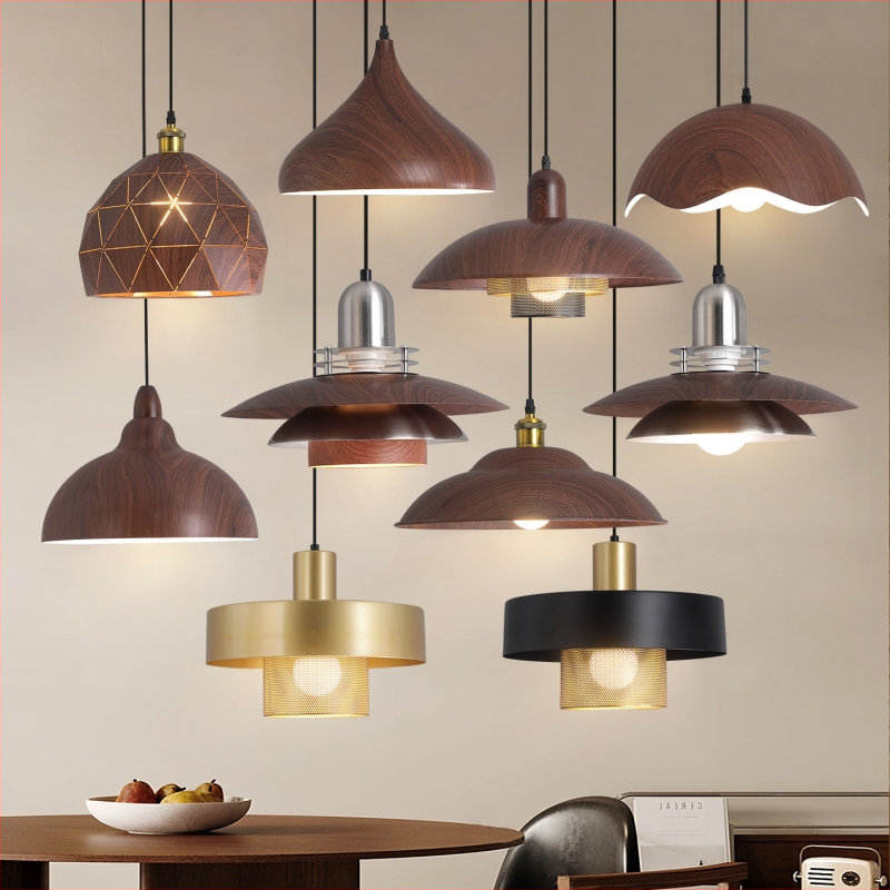 Lustre za blagovaonicu s kreativnim retro drvenim završetkom, industrijski stil, za restorane s hot pot, novi model 2025, komercijalno rasvjetno tijelo s jednim glavom