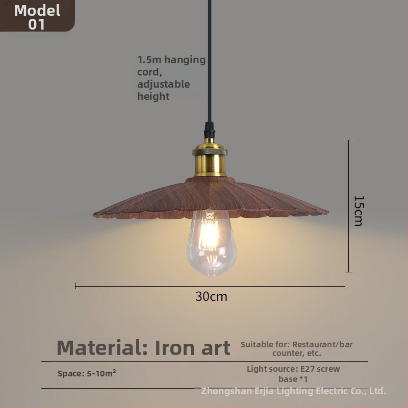 Lustre za blagovaonicu s kreativnim retro drvenim završetkom, industrijski stil, za restorane s hot pot, novi model 2025, komercijalno rasvjetno tijelo s jednim glavom