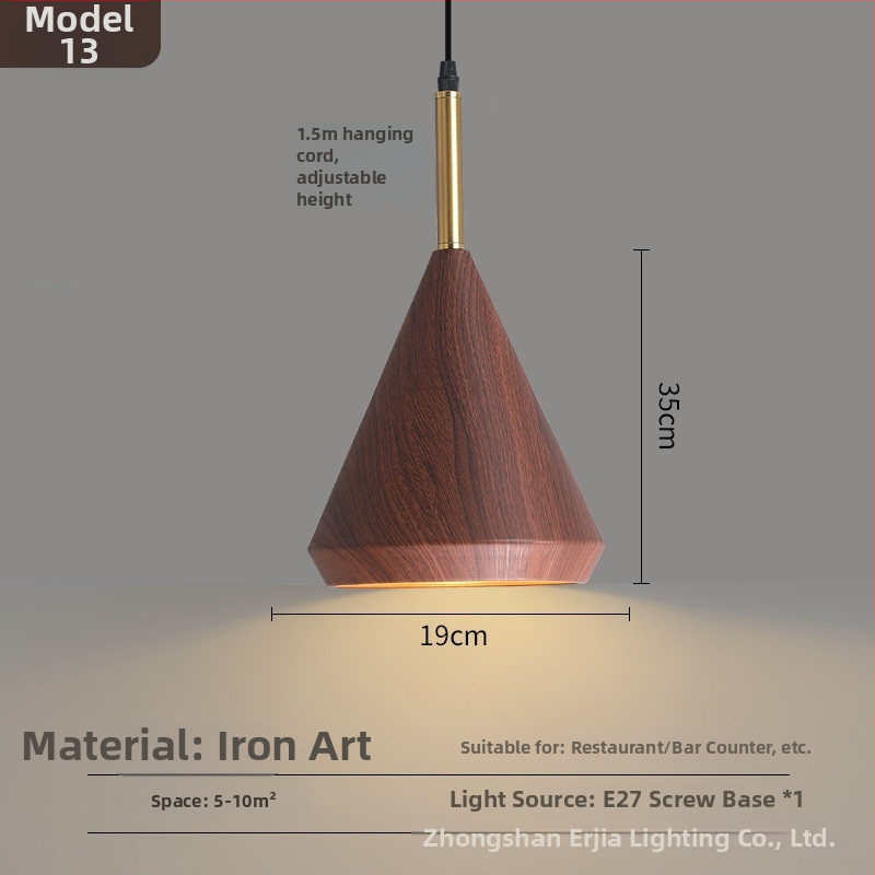 Lustre za blagovaonicu s kreativnim retro drvenim završetkom, industrijski stil, za restorane s hot pot, novi model 2025, komercijalno rasvjetno tijelo s jednim glavom