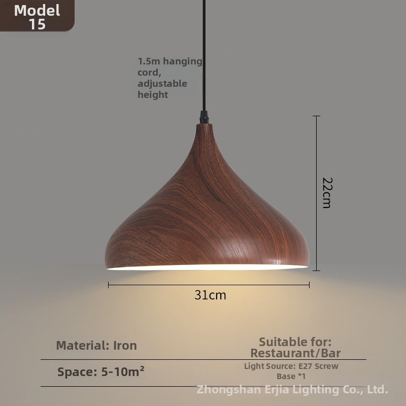 Lustre za blagovaonicu s kreativnim retro drvenim završetkom, industrijski stil, za restorane s hot pot, novi model 2025, komercijalno rasvjetno tijelo s jednim glavom