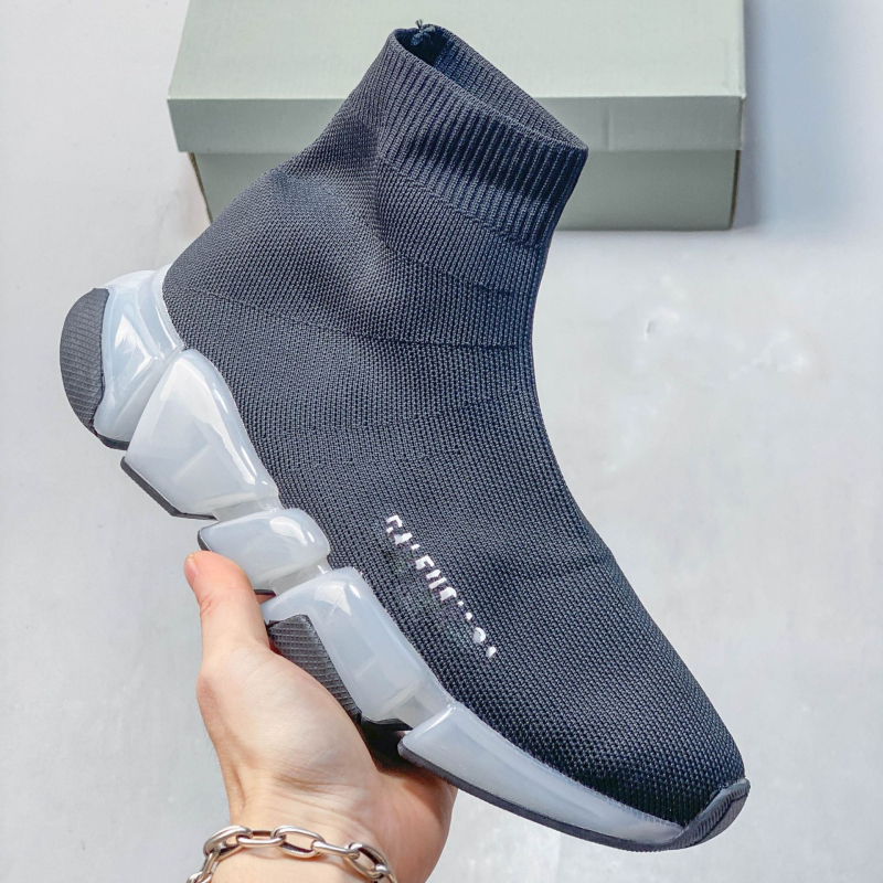 Pantofi tip șosetă cu pernă de aer, panou superior tricot elastic, talpă groasă, slip-on unisex, pantofi sport casual