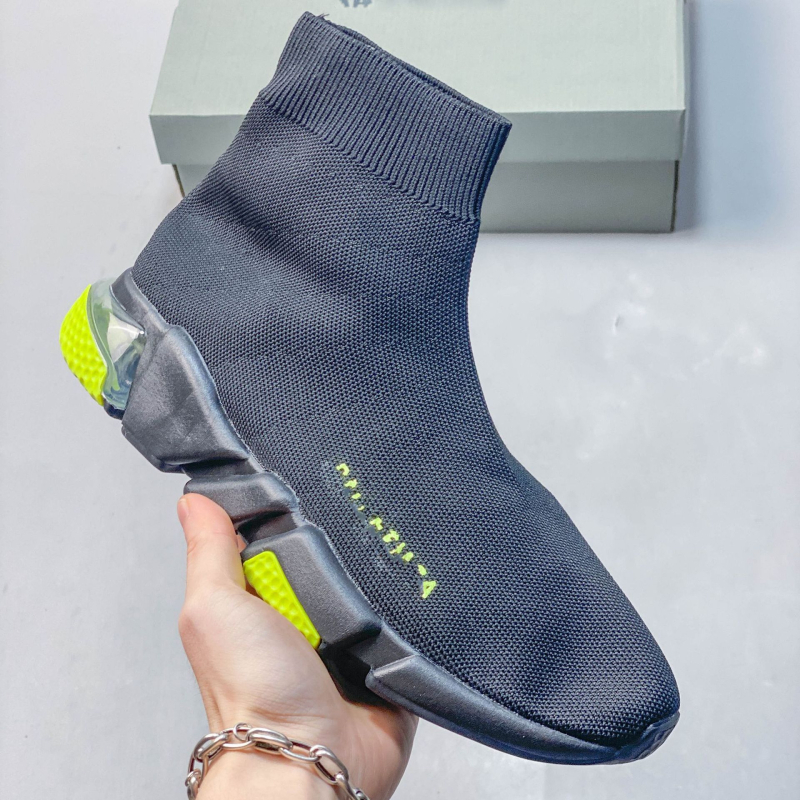 Pantofi tip șosetă cu pernă de aer, panou superior tricot elastic, talpă groasă, slip-on unisex, pantofi sport casual
