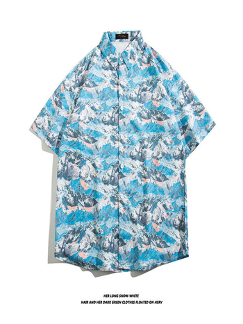 Muška havajska košulja kratkih rukava od ice silk, ljeto, cvjetni print, širok kroj