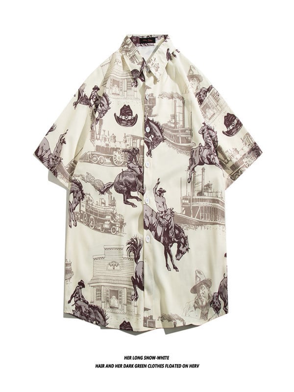 Muška havajska košulja kratkih rukava od ice silk, ljeto, cvjetni print, širok kroj