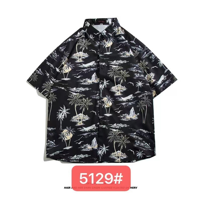 Muška havajska košulja kratkih rukava od ice silk, ljeto, cvjetni print, širok kroj