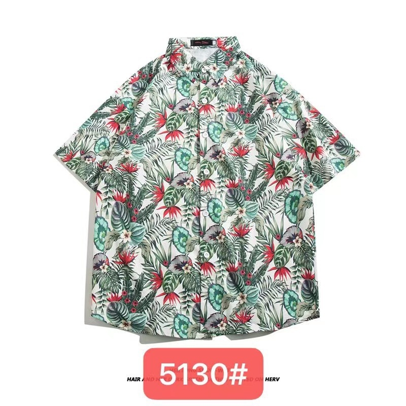 Muška havajska košulja kratkih rukava od ice silk, ljeto, cvjetni print, širok kroj