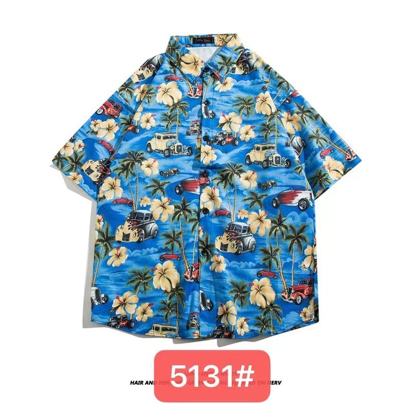 Muška havajska košulja kratkih rukava od ice silk, ljeto, cvjetni print, širok kroj