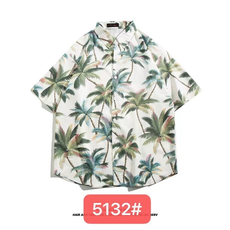 Muška havajska košulja kratkih rukava od ice silk, ljeto, cvjetni print, širok kroj