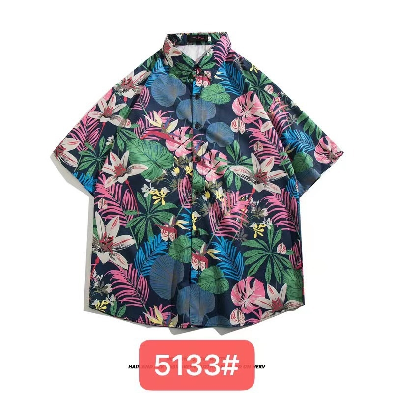 Muška havajska košulja kratkih rukava od ice silk, ljeto, cvjetni print, širok kroj