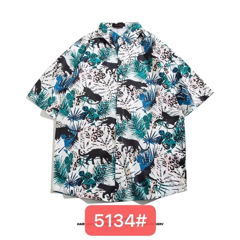 Muška havajska košulja kratkih rukava od ice silk, ljeto, cvjetni print, širok kroj