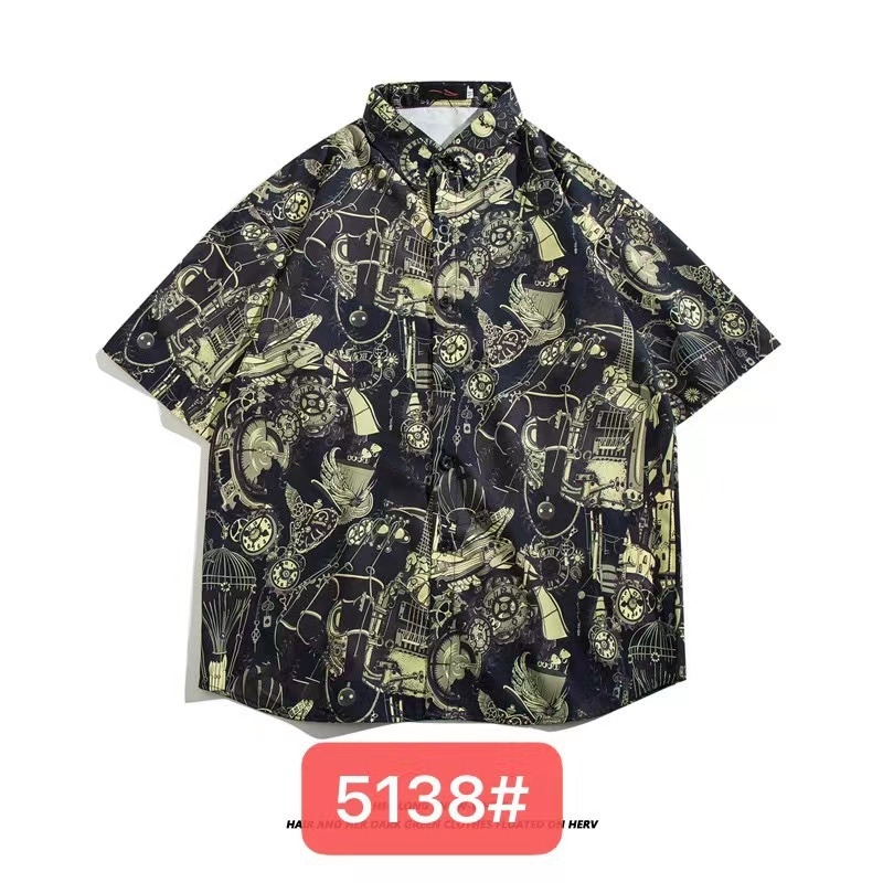 Muška havajska košulja kratkih rukava od ice silk, ljeto, cvjetni print, širok kroj
