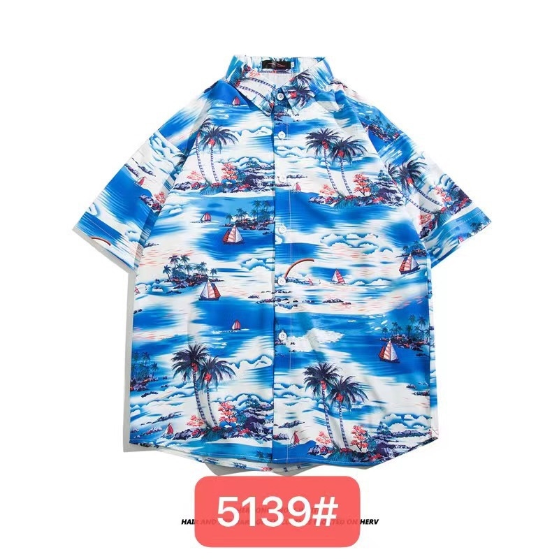 Muška havajska košulja kratkih rukava od ice silk, ljeto, cvjetni print, širok kroj