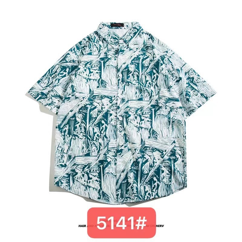Muška havajska košulja kratkih rukava od ice silk, ljeto, cvjetni print, širok kroj