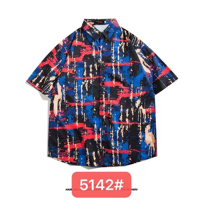Muška havajska košulja kratkih rukava od ice silk, ljeto, cvjetni print, širok kroj