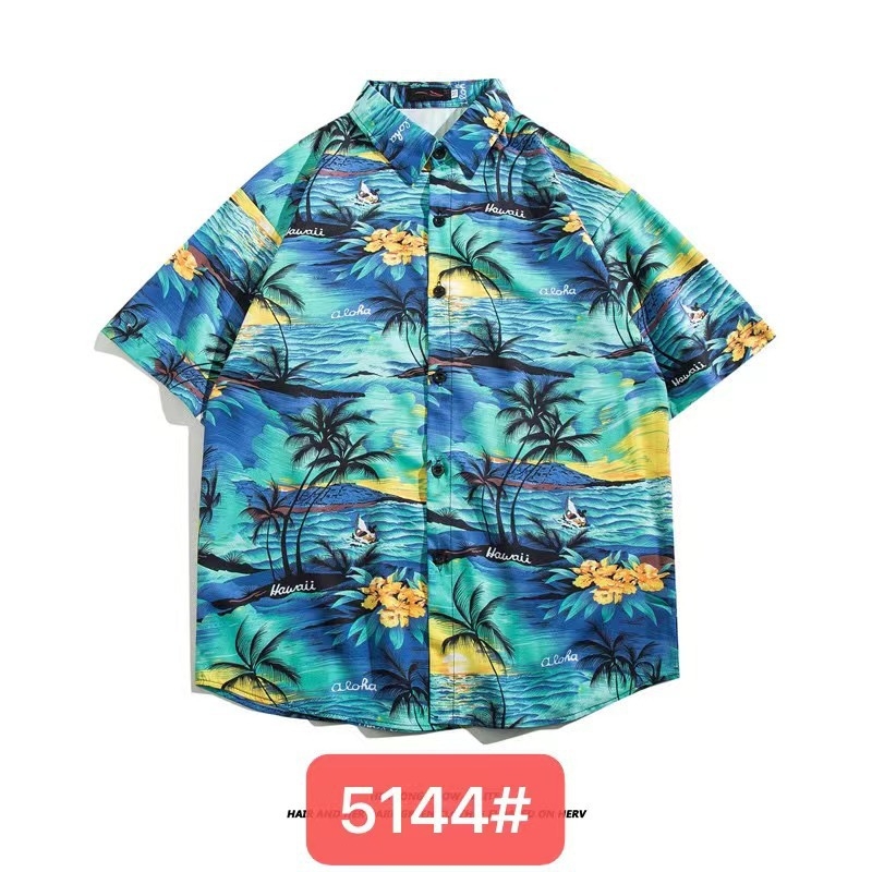 Muška havajska košulja kratkih rukava od ice silk, ljeto, cvjetni print, širok kroj