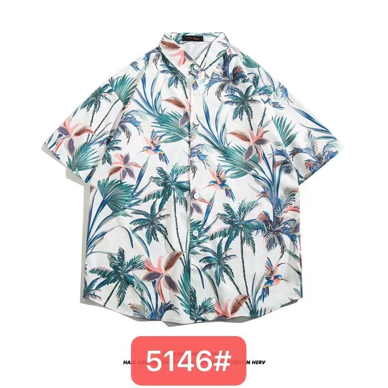 Muška havajska košulja kratkih rukava od ice silk, ljeto, cvjetni print, širok kroj