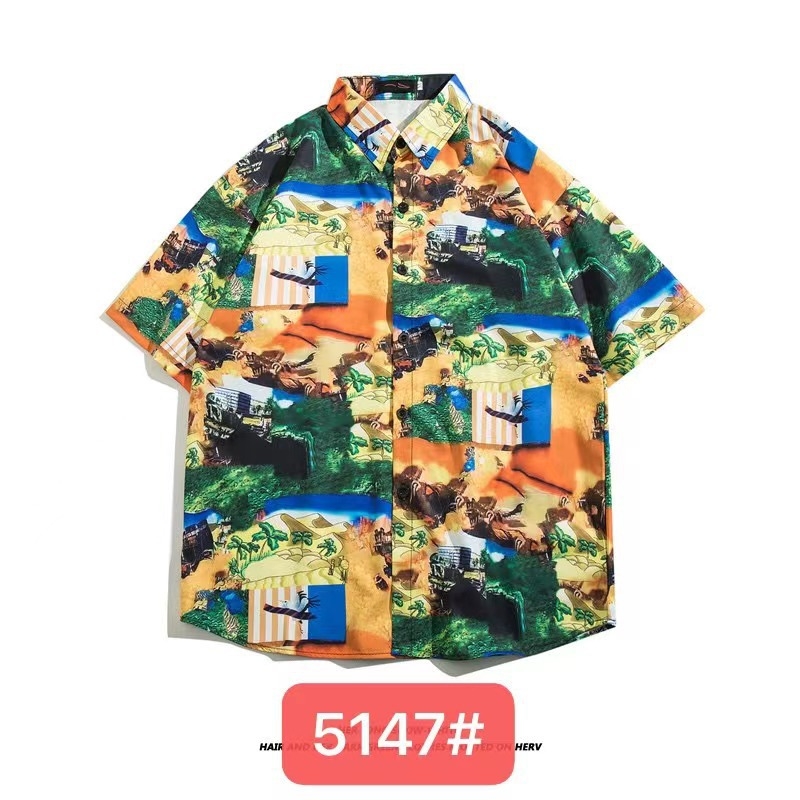 Muška havajska košulja kratkih rukava od ice silk, ljeto, cvjetni print, širok kroj