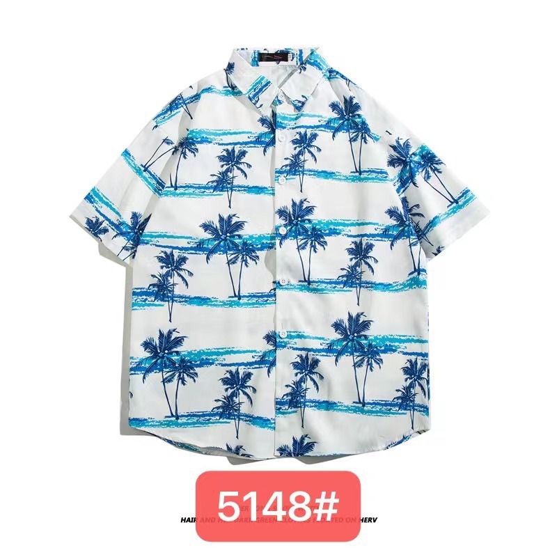 Muška havajska košulja kratkih rukava od ice silk, ljeto, cvjetni print, širok kroj