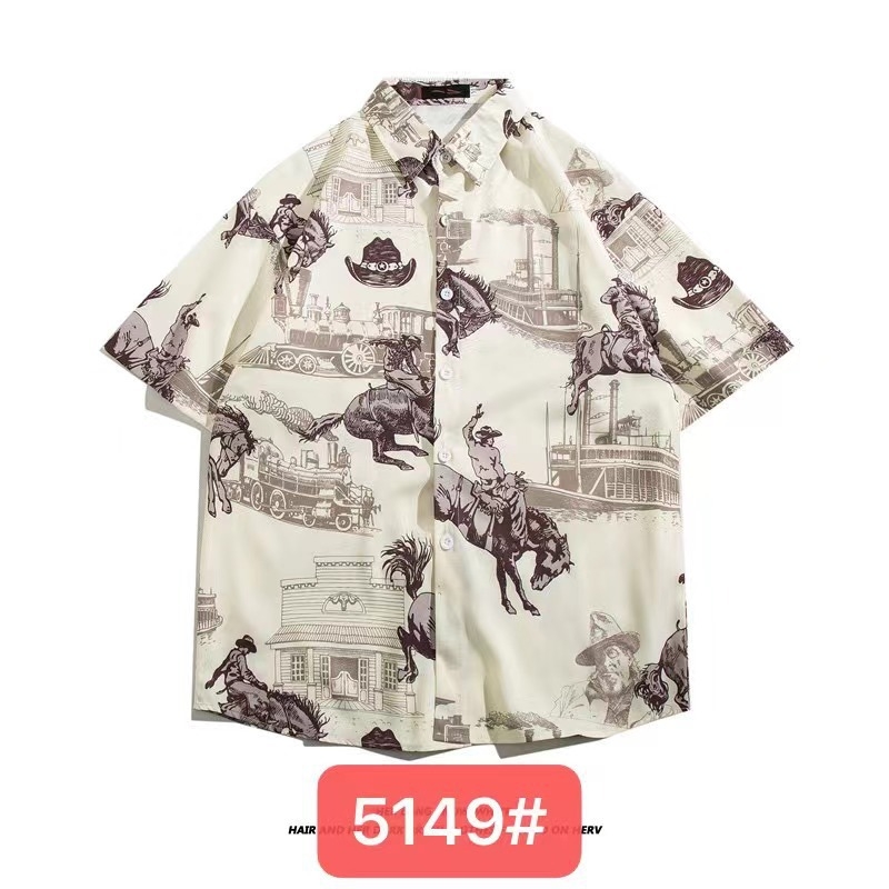 Muška havajska košulja kratkih rukava od ice silk, ljeto, cvjetni print, širok kroj