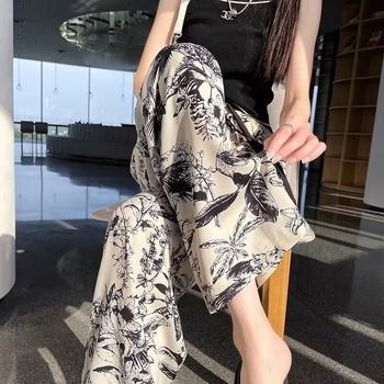 Ženske široke hlače za ljeto od pamuk-svilene smjese, udoban kroj, 3/4 duljine, visoki struk, plus size, za kućnu upotrebu ili nošenje vani