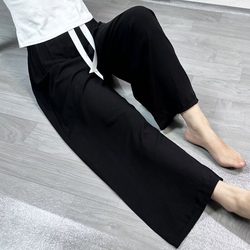 Ženske široke hlače za ljeto od pamuk-svilene smjese, udoban kroj, 3/4 duljine, visoki struk, plus size, za kućnu upotrebu ili nošenje vani