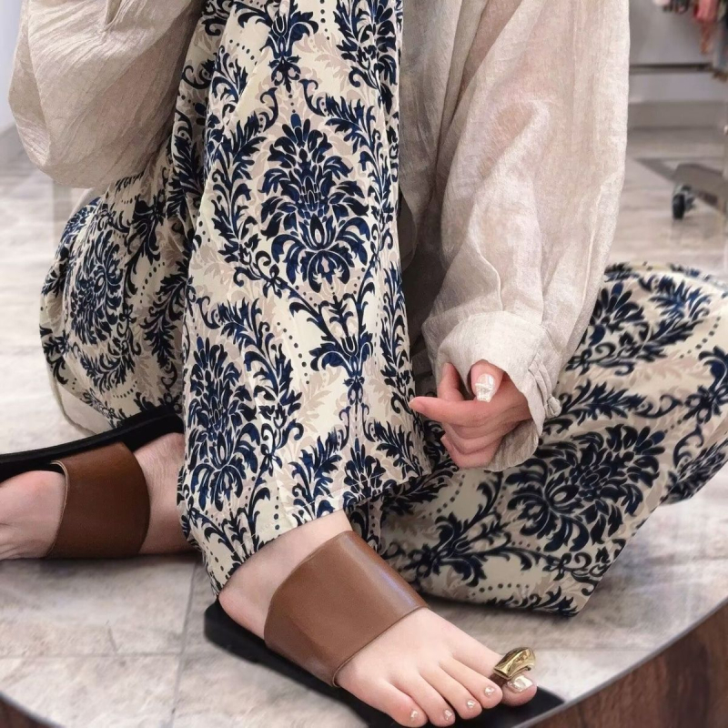 Ženske široke hlače za ljeto od pamuk-svilene smjese, udoban kroj, 3/4 duljine, visoki struk, plus size, za kućnu upotrebu ili nošenje vani