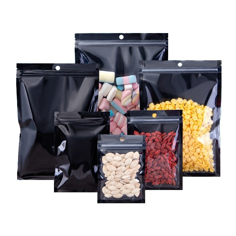 Čierna rebrovaná taška na zips s nápisom Jin-Jang, priesvitná s otvorom na zavesenie, na občerstvenie a darčeky
